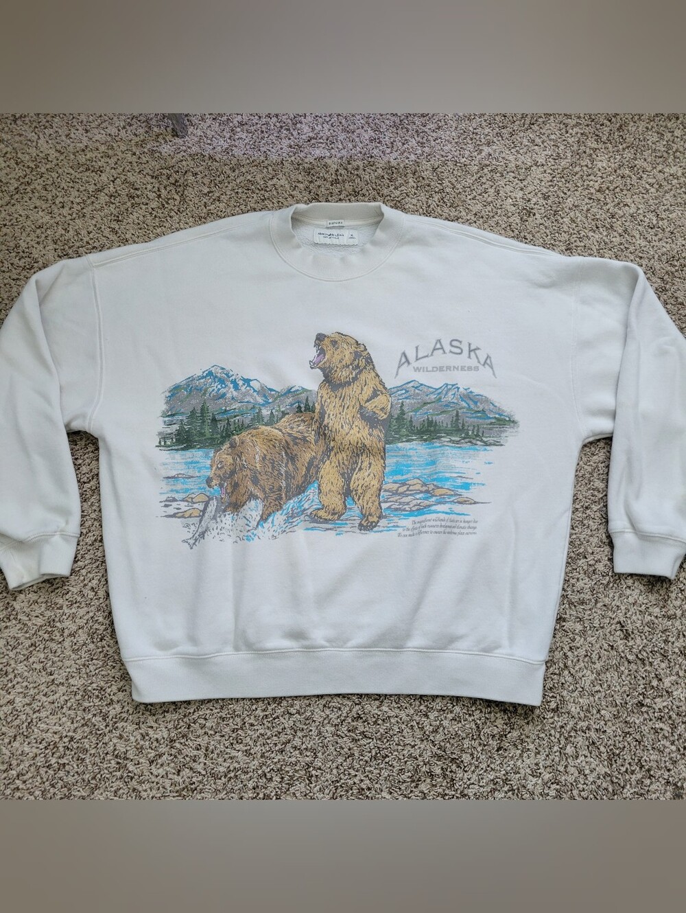 Abercrombie & Fitch Sweatshirt Alaska Wilderness Bear Bears Ivory XL X Large